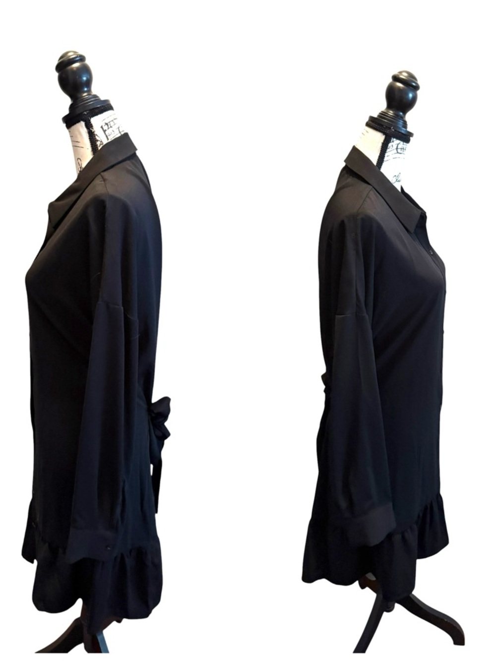 Nine West Classic Black Shirt Dress Tie Waist Ruffle Hem Size XLarge NWOT - Picture 6 of 11